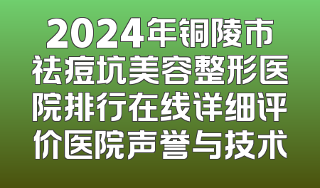 2024年铜陵市祛痘坑美容整形医院排行在线详细评价医院声誉与技术