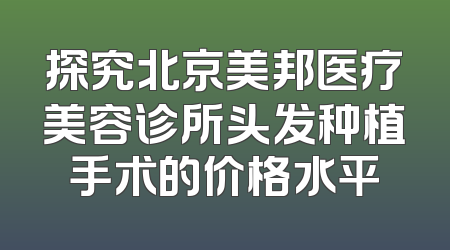 探究北京美邦医疗美容诊所头发种植手术的价格水平