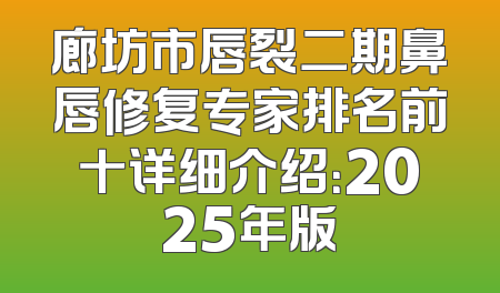 廊坊市唇裂二期鼻唇修复专家排名前十详细介绍：2025年版