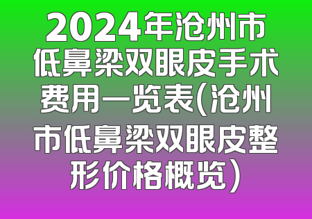 2024年沧州市低鼻梁双眼皮手术费用一览表（沧州市低鼻梁双眼皮整形价格概览）