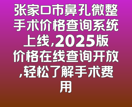 张家口市鼻孔微整手术价格查询系统上线，2025版价格在线查询开放，轻松了解手术费用