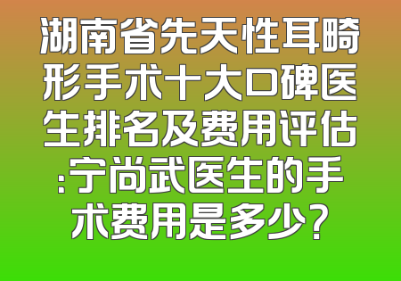 湖南省先天性耳畸形手术十大口碑医生排名及费用评估：宁尚武医生的手术费用是多少？