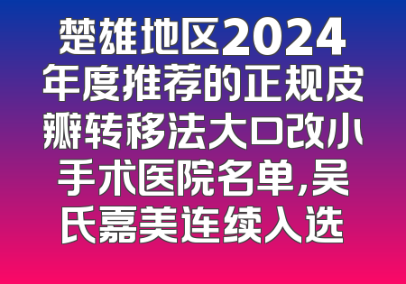 楚雄地区2024年度推荐的正规皮瓣转移法大口改小手术医院名单，吴氏嘉美连续入选