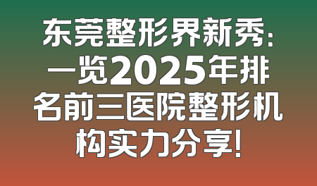 东莞整形界新秀：一览2025年排名前三医院整形机构实力分享！