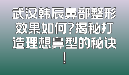 武汉韩辰鼻部整形效果如何？揭秘打造理想鼻型的秘诀！