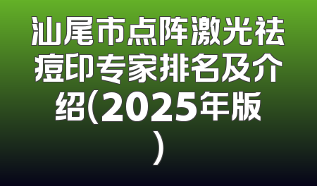 汕尾市点阵激光祛痘印专家排名及介绍（2025年版）