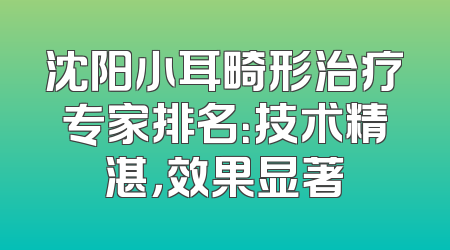 沈阳小耳畸形治疗专家排名：技术精湛，效果显著