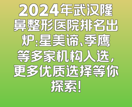 2024年武汉隆鼻整形医院排名出炉：星美谛、季鹰等多家机构入选，更多优质选择等你探索！