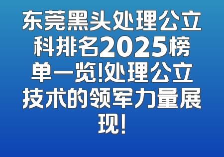 东莞黑头处理公立科排名2025榜单一览！处理公立技术的领军力量展现！