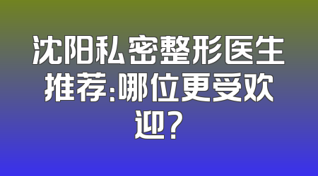 沈阳私密整形医生推荐：哪位更受欢迎？