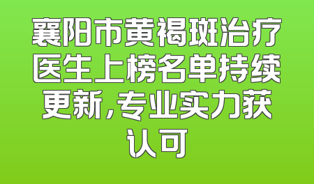 襄阳市黄褐斑治疗医生上榜名单持续更新，专业实力获认可