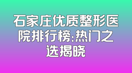 石家庄优质整形医院排行榜：热门之选揭晓