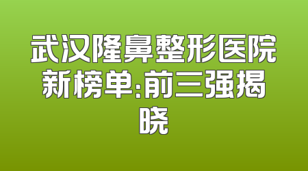 武汉隆鼻整形医院新榜单：前三强揭晓