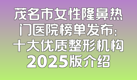 茂名市女性隆鼻热门医院榜单发布：十大优质整形机构2025版介绍