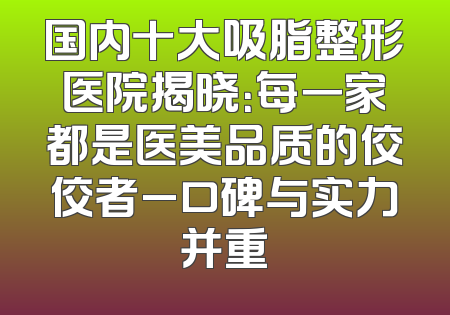 国内十大吸脂整形医院揭晓：每一家都是医美品质的佼佼者_口碑与实力并重