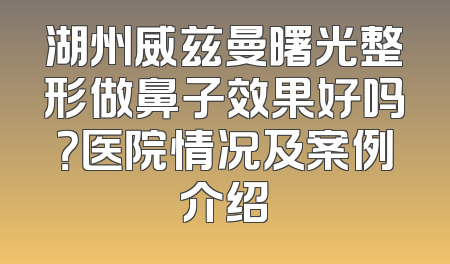 湖州威兹曼曙光整形做鼻子效果好吗？医院情况及案例介绍