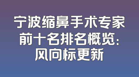 宁波缩鼻手术专家前十名排名概览：风向标更新