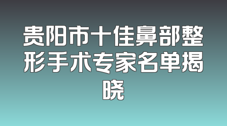 贵阳市十佳鼻部整形手术专家名单揭晓
