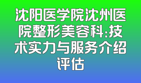 沈阳医学院沈州医院整形美容科：技术实力与服务介绍评估