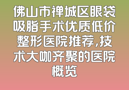 佛山市禅城区眼袋吸脂手术优质低价整形医院推荐，技术大咖齐聚的医院概览
