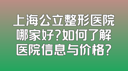 上海公立整形医院哪家好？如何了解医院信息与价格？