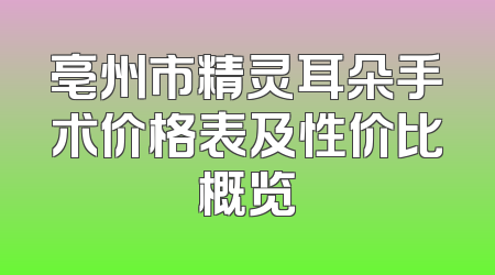 亳州市精灵耳朵手术价格表及性价比概览