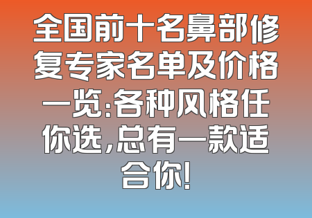 全国前十名鼻部修复专家名单及价格一览：各种风格任你选，总有一款适合你！
