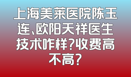 上海美莱医院陈玉连、欧阳天祥医生技术咋样？收费高不高？