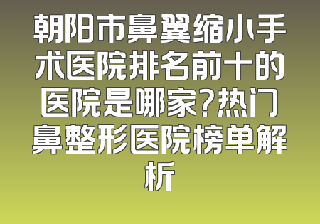 朝阳市鼻翼缩小手术医院排名前十的医院是哪家？热门鼻整形医院榜单解析