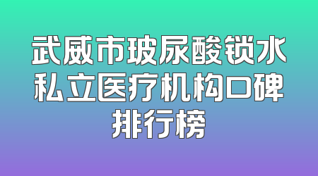 武威市玻尿酸锁水私立医疗机构口碑排行榜