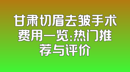 甘肃切眉去皱手术费用一览：热门推荐与评价