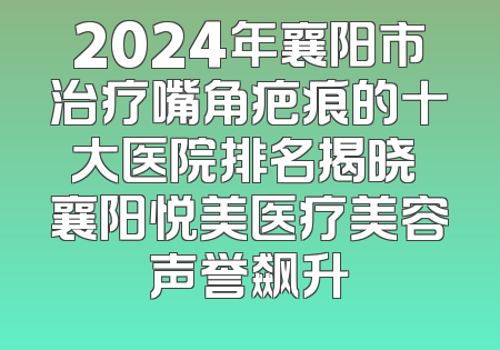 2024年襄阳市治疗嘴角疤痕的十大医院排名揭晓 襄阳悦美医疗美容声誉飙升