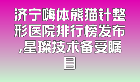 济宁嗨体熊猫针整形医院排行榜发布，星璨技术备受瞩目