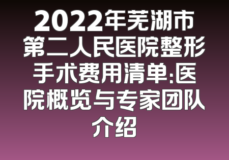 2022年芜湖市第二人民医院整形手术费用清单：医院概览与专家团队介绍
