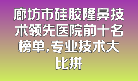 廊坊市硅胶隆鼻技术领先医院前十名榜单，专业技术大比拼