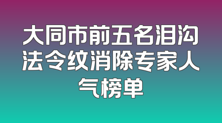 大同市前五名泪沟法令纹消除专家人气榜单