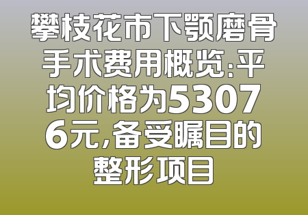 攀枝花市下颚磨骨手术费用概览：平均价格为53076元，备受瞩目的整形项目
