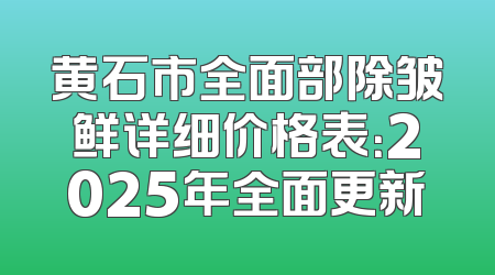 黄石市全面部除皱鲜详细价格表：2025年全面更新