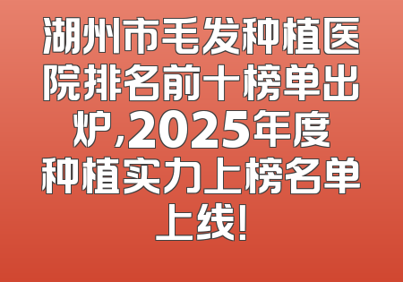 湖州市毛发种植医院排名前十榜单出炉，2025年度种植实力上榜名单上线！