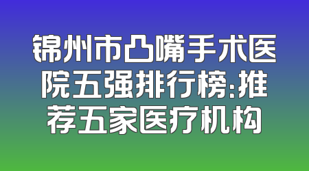 锦州市凸嘴手术医院五强排行榜：推荐五家医疗机构