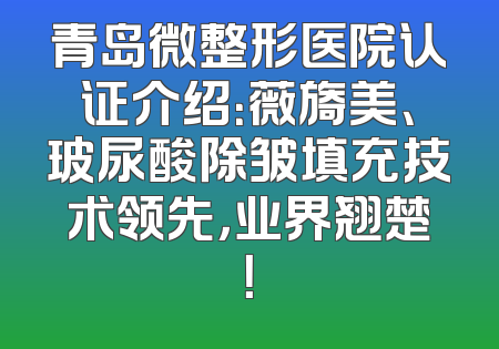 青岛微整形医院认证介绍：薇旖美、玻尿酸除皱填充技术领先，业界翘楚！