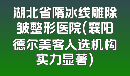 湖北省隋冰线雕除皱整形医院（襄阳德尔美客入选机构实力显著）