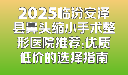 2025临汾安泽县鼻头缩小手术整形医院推荐：优质低价的选择指南