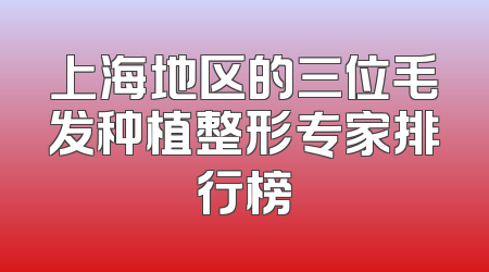 上海地区的三位毛发种植整形专家排行榜