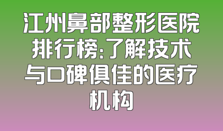 江州鼻部整形医院排行榜：了解技术与口碑俱佳的医疗机构