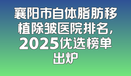 襄阳市自体脂肪移植除皱医院排名，2025优选榜单出炉