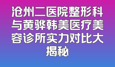 沧州二医院整形科与黄骅韩美医疗美容诊所实力对比大揭秘