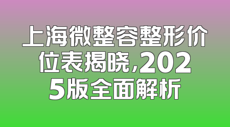 上海微整容整形价位表揭晓，2025版全面解析