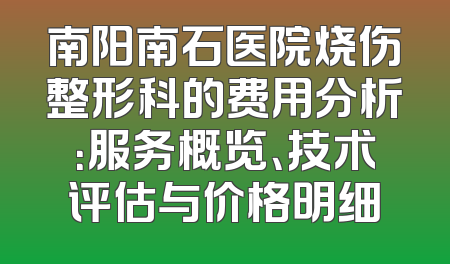 南阳南石医院烧伤整形科的费用分析：服务概览、技术评估与价格明细