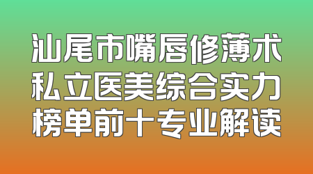 汕尾市嘴唇修薄术私立医美综合实力榜单前十专业解读